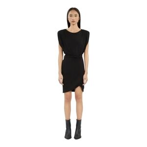 The Kooples Little Black Dres Size US Small Ruched Woven Padded Shoulders NWT